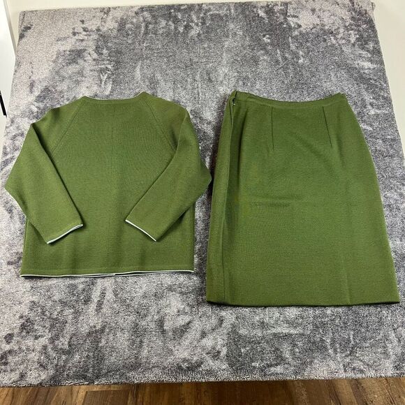 Vtg 60's St. Andrews 100% Pure Zephyr Wool Knitted Cardigan Skirt Set Green 16 - Picture 13 of 15